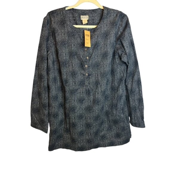 Duluth Trading Co Tops - Duluth Blouse Women's 2X Hemp Tunic Casual Floral Blue White NEW